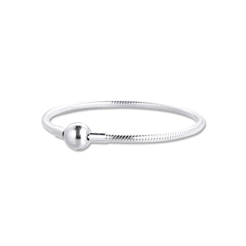 CKK Smooth Round Clasp Bracelet Argent 925 Sterling Silver Snake Chain Bracelets for Women Ladies Fashion Jewelry Pulseras Mujer | Украшения