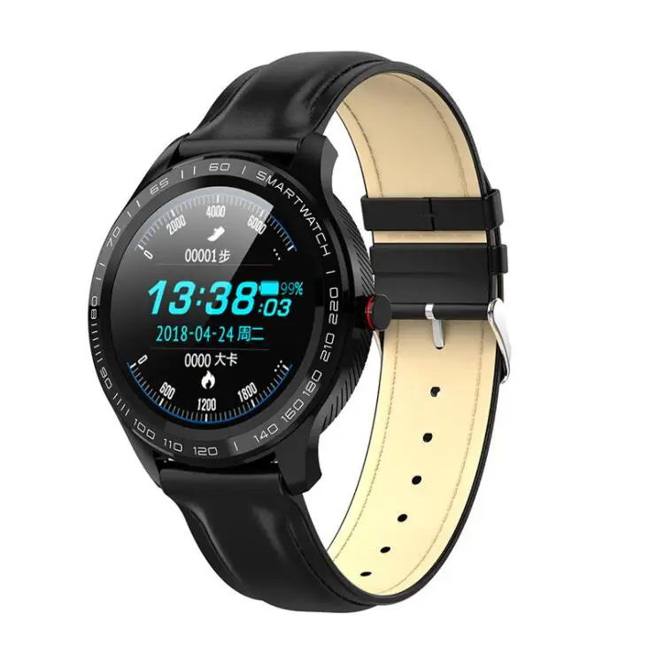 L9 Смарт часы ЭКГ сердечный ритм звонки напоминание полный сенсорный Smartwatch IP68 Водонепроницаемые часы для мужчин для Android IOS PK L7 GT2 - Цвет: Black Leather