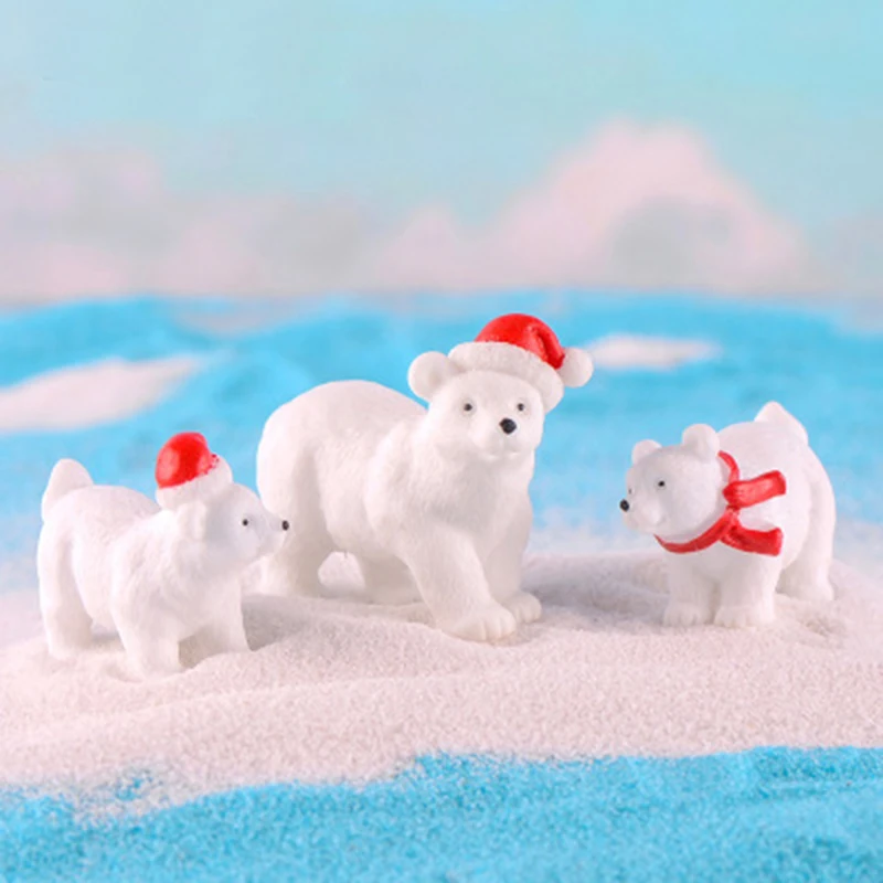 

Christmas Polar Bear Figurines Fairy Garden decor Micro Landscape Ornaments Snow Bear DIY Accessories Resin Craft Miniature 1PC