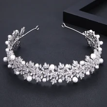 Jankelly, женские свадебные головные уборы с кристаллами и жемчугом, с кубическим цирконием,, свадебные аксессуары для волос, головной убор, свадебные диадемы для волос