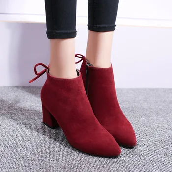 

Nice Spring And Autumn Boots Women Boots For Women Pointed Square Heel Platform Zipper Ladies Shoes Bota Feminina