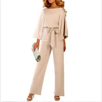 

Female Autumn Loose Playsuit New Pure Color Long Sleeves Lace-up Casual Jumpsuit Fashion Ladies' Wide Legs Trousers Bodysuit Hot