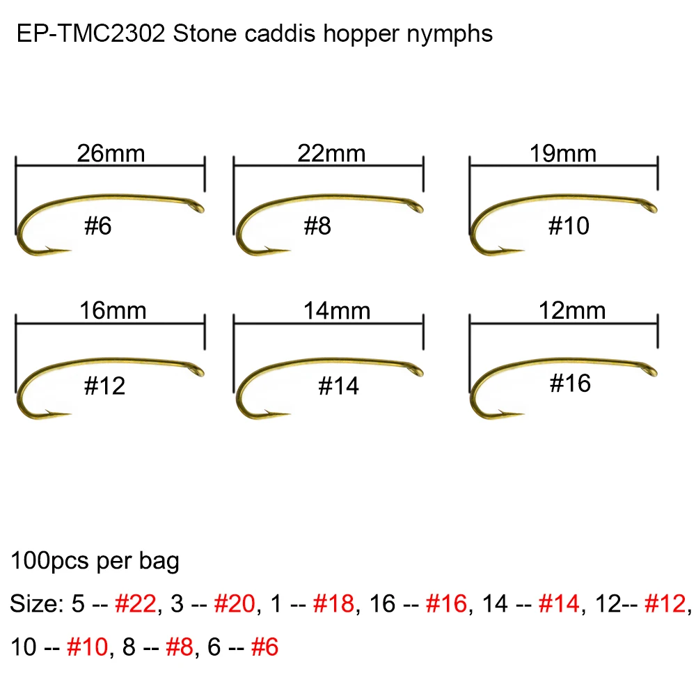 Eupheng Caddis Хоппер Stoneflies Nymphs Летающий рыболовный крючок бронзовый цвет крючки для мушек EP-TMC2302 120 шт