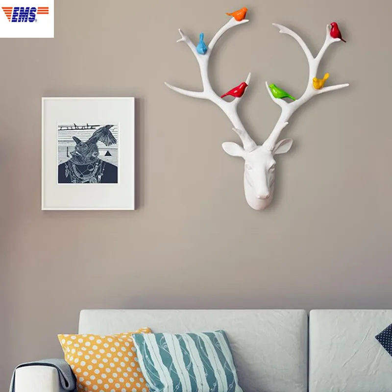 

Simulation Animal Colored Bird Deer Head Stereoscopic Resin Wall Hangings Living Room Sofa Background Wall Ornaments X3149