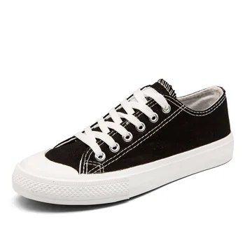 

2019 Classic Female Canvas Shoes Women Flats Spring Black White Green Yellow Casual Sneaker Round Toe Lace Up Large Size 43 44