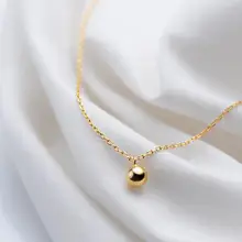 5 мм маленькое 18 К позолоченное Настоящее Стерлинговое Серебро 925 изысканное ювелирное изделие Золотое полированное круглое ожерелье с подвеской в виде счастливого шара gtlx93