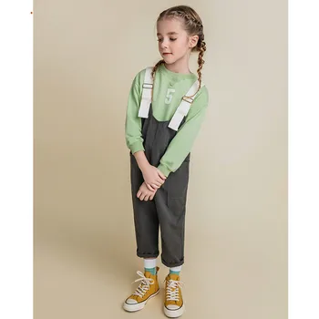 

OUYANG&IVAN Girls' Sweatshirt + Bib Suit 2020 New Spring and Autumn Korean Children's Casual Pants Girl Two-piece Suit