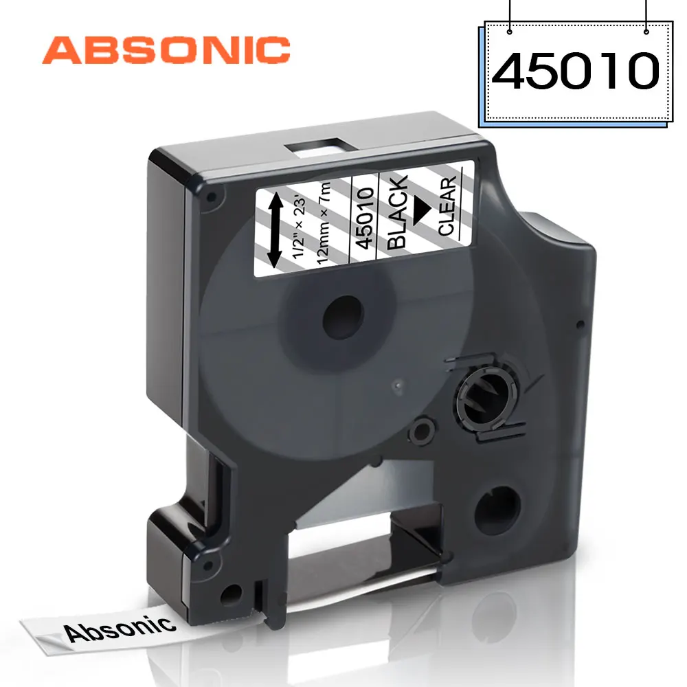 Absoonic 45010 черная на прозрачной этикетке лента D1 45013 1/2 &quot12 мм этикетка