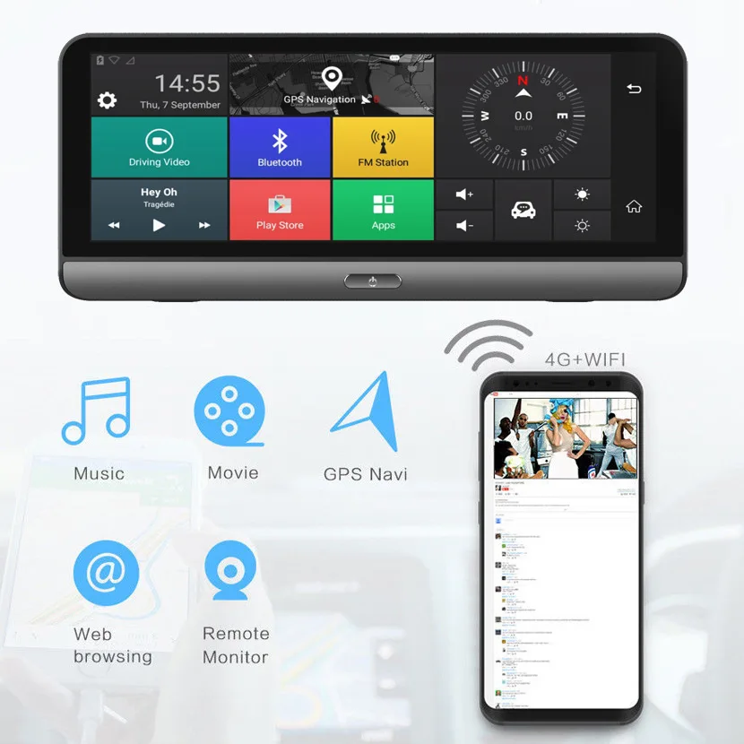 Автомобильный Семья 8 дюймов 4G, Wi-Fi, Android 5,1 сенсорный ips Bluetooth Регистраторы Dash Cam FHD 1080P Двойной объектив навигации наблюдение за парковкой gps