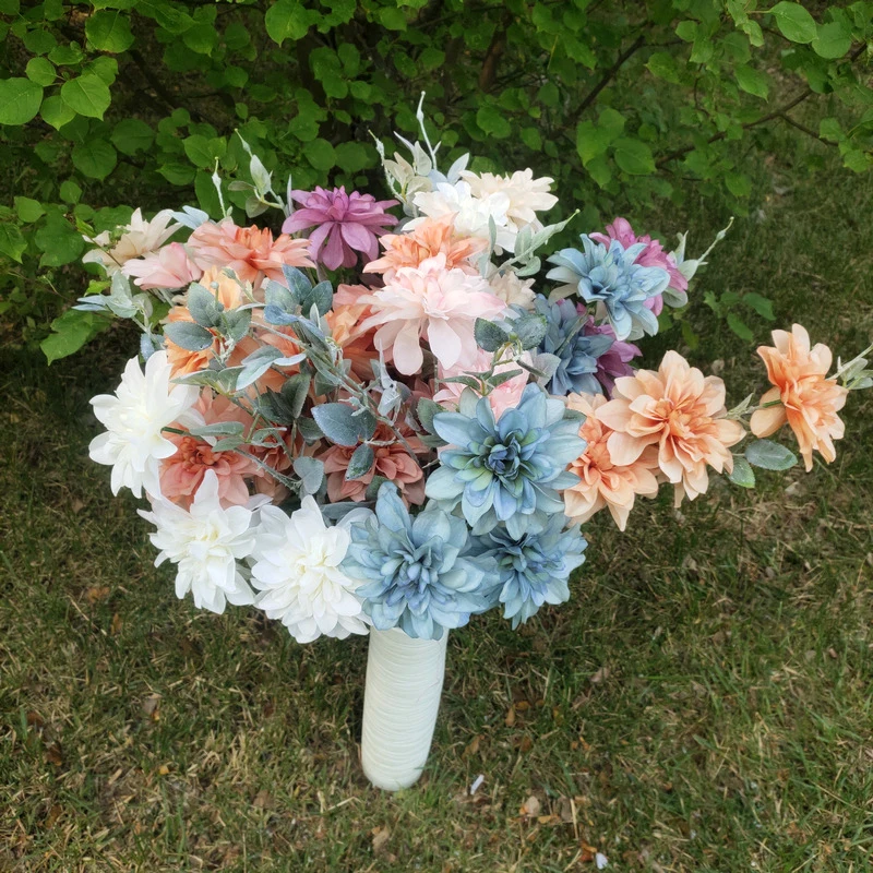 JAROWN Artificial 3heads Luxury Dahlia Flower Branch Silk Fake Flowers Wedding Decoration Mariage Flores Artificiales Fleur Home Decor (2)