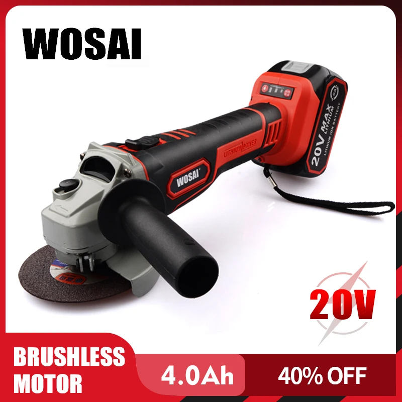 Cheap WOSAI Brushless Angle Grinder 20V Lithium Ion Grinding Machine Cordless Electric Grinder Polishing Cutting Power Tools