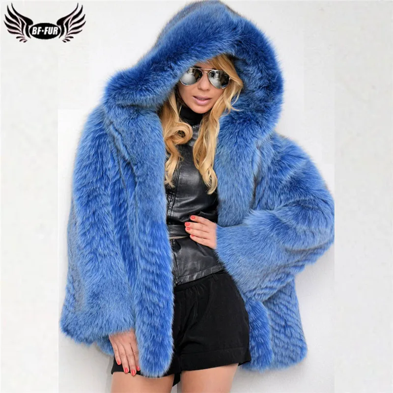 

Fashion Luxury Real Fox Fur Jacket With Big Hood For Women Winter Genuine Blue Fox Fur Coat Thick Warm Natural Fur Coat Outwear