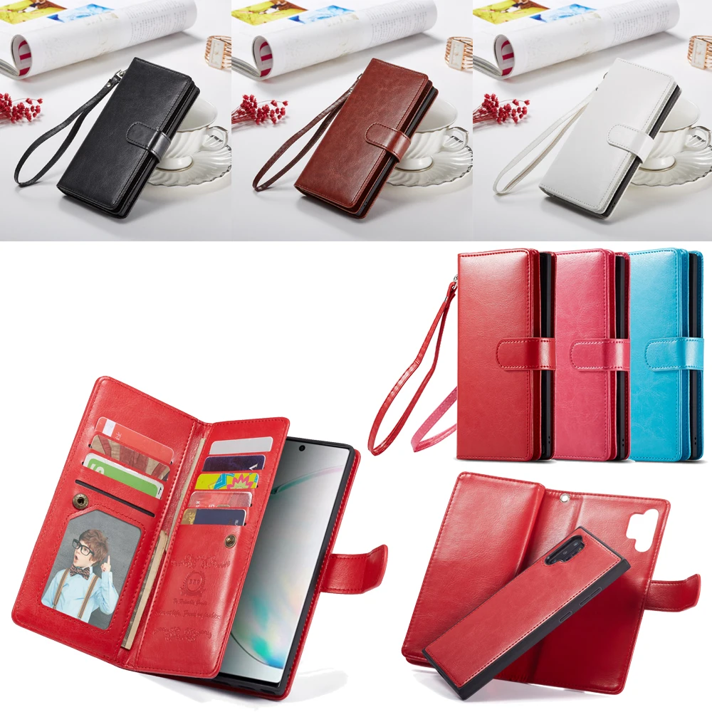 2 в 1 Магнитный чехол-бумажник из искусственной кожи для samsung Galaxy Note 10 Plus 8 9 S10 Plus S10e S9 S8 Plus 9 отделений для карт