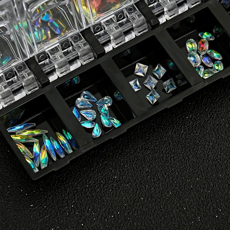 3D AB алмазные драгоценные камни, Блестящие Стразы для ногтей, стеклянные 12 коробок/набор, Кристальный декор для ногтей, украшения для ногтей, ozdoby do paznokci