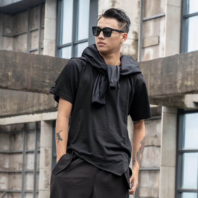 

Men's Short Sleeve T Shirt Summer New Dark Department Personality Hem Non Mainstream Leisure Loose Half Sleeve T Shirt