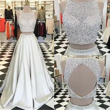 Платье для выпускного бала без рукавов из двух частей женские атласные вечерние платья с открытой спиной Vestidos De Noivas Vestidos De Noche Largo