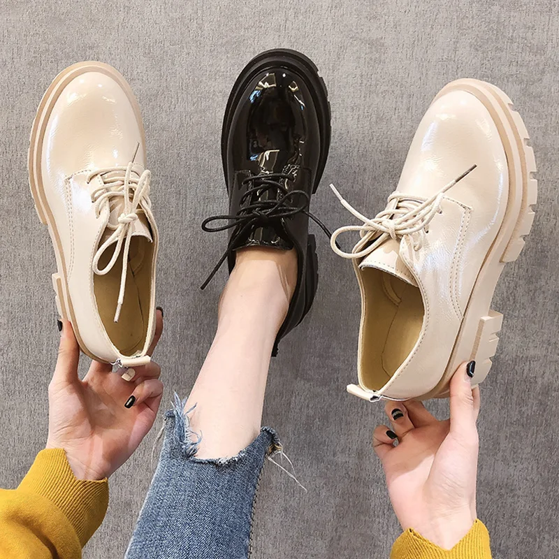 

leather shoes women shoes 2019 Korean version British college style, thick sole, high rise single shoes sneaker black sneakers