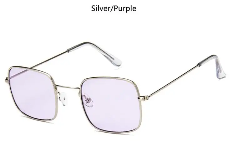Мужские модные желтые солнцезащитные очки с металлическими прозрачными линзами, маленькая оправа, солнцезащитные очки для женщин, Винтажные Солнцезащитные очки с квадратной оправой, Oculos de sol - Цвет линз: silver purple