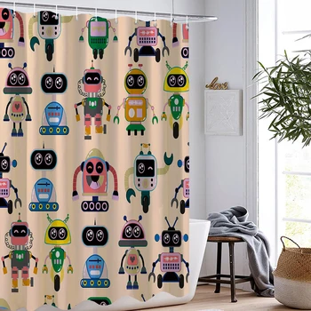 

Cartoon Car Robot Shower Curtain Decoration Waterproof Polyester Shower Curtain Bathroom Curtain Free Delivery Hook Bathroom Set