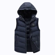 Мужской жилет, Двусторонняя одежда, съемный капюшон, однотонный, с капюшоном, значок, для подростков, корейский стиль, толстый теплый жилет