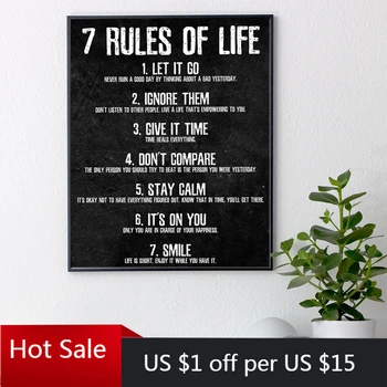 

7 Rules of Life Watch Your Thoughts Motivational Print Canvas Painting For Wall Decor Office Poster Aesthetic Room Decor
