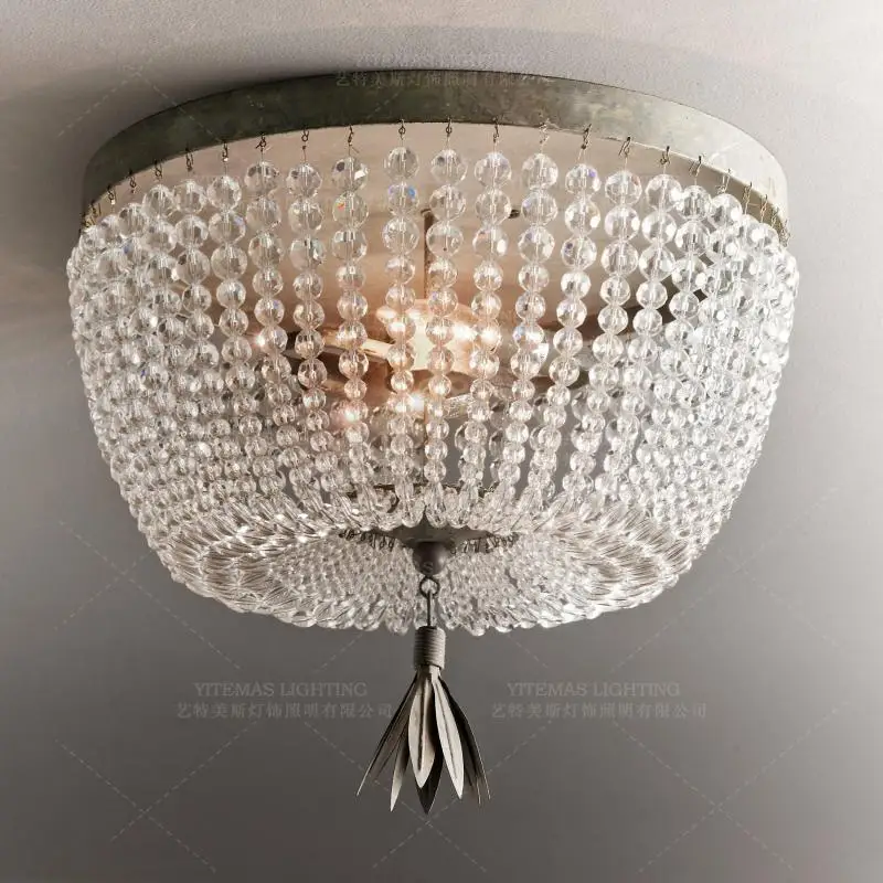 Винтажный потолочный светильник с хрустальными бусинами ретро античный для