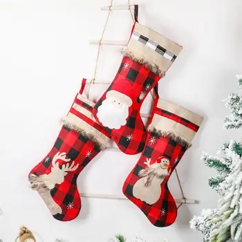 

3PCS Christmas Stocking Santa Snowman Reindeer natal meia Kids Candy Bag Gift Sock for New Year Christmas Tree Fireplace Decor