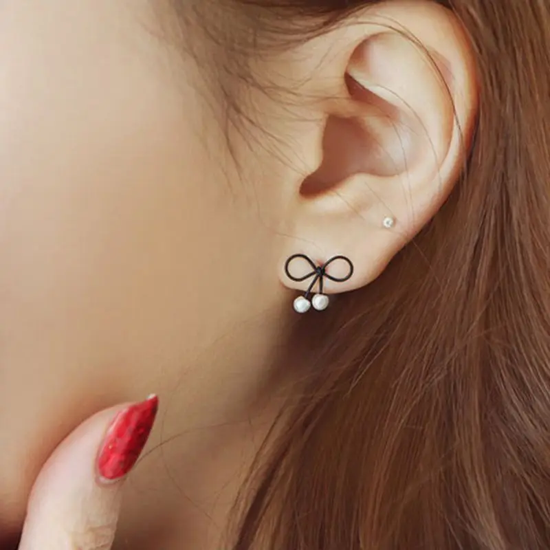 

SOUARTS 1Pair Fashion Stud Jewelry Hot Sale Pearl Bow-knot Earrings For Woman Accessories Best Gift