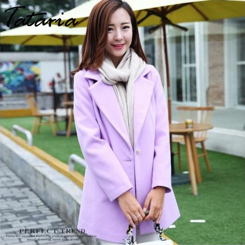 Women Winter Woolen Coat Female Slim Fit Lapel Woolen Overcoat Women Long Sleeve Blends Outwear Jacket Female Elegant Overcoat