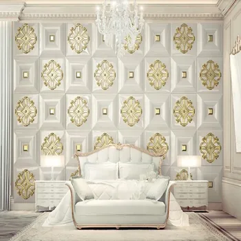 

Milofi custom large wallpaper mural 3D three-dimensional gold embossed lattice European soft bag background wallpaper mural