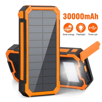 

30000mAh Solar Power Bank Portable Charger PD18W USB Type C Poverbank with Waterproof SOS LED Light Powerbank for iPhone Xiaomi
