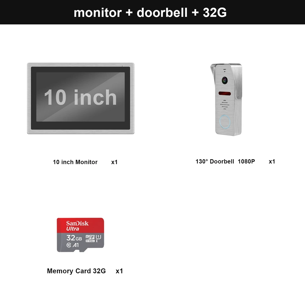 HomeFong WiFi видео домофон беспроводной видеодомофон для дома 10 дюймов сенсорный экран 1080P дверной звонок смартфон управление в режиме реального времени - Цвет: SET1