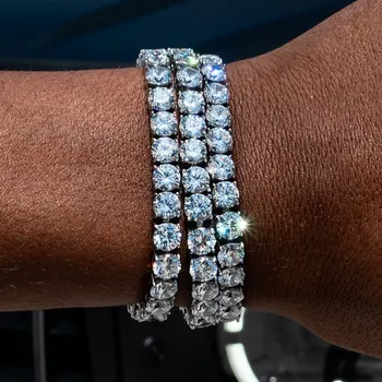 

7.48 inch Hip hop Men Bracelet Silver color Iced Out 1 Row Rhinestones Chain Bling Crystal Bracelet Women 19cm Drop Shipping