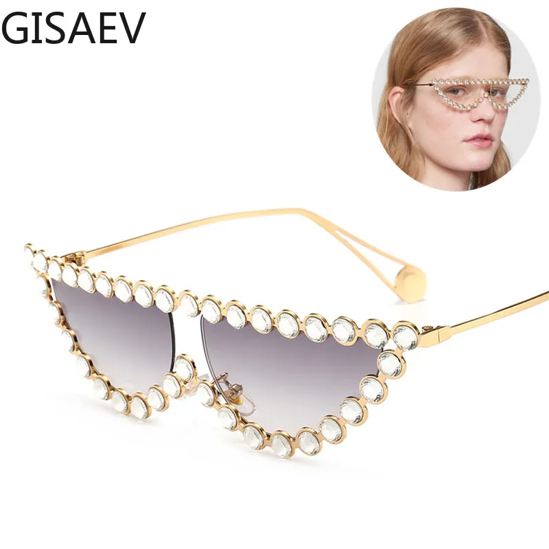 

GISAEV Driving Glasses Woman Crystal Diamond Rhinestone Cat Glasses Fashion Vintage Small Frame Cat Eye Sunglasses Night Goggles