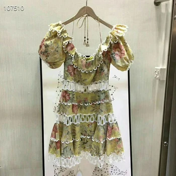 

Runway Dress Hollow Out Dress Lady Fashion Print Dress Embroidery Dress Women