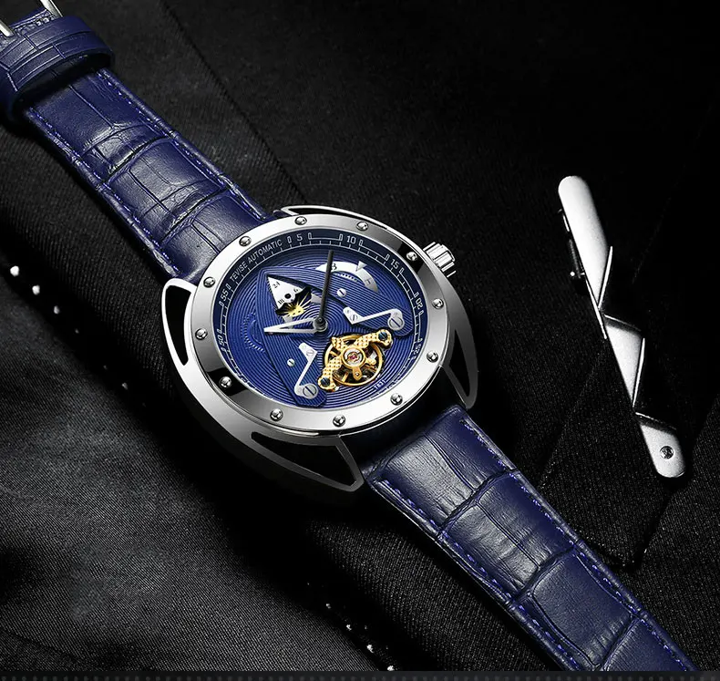 Tevise Мужские автоматические механические часы водонепроницаемые Tourbillon спортивные брендовые модные синие мужские наручные часы Relogio Masculino