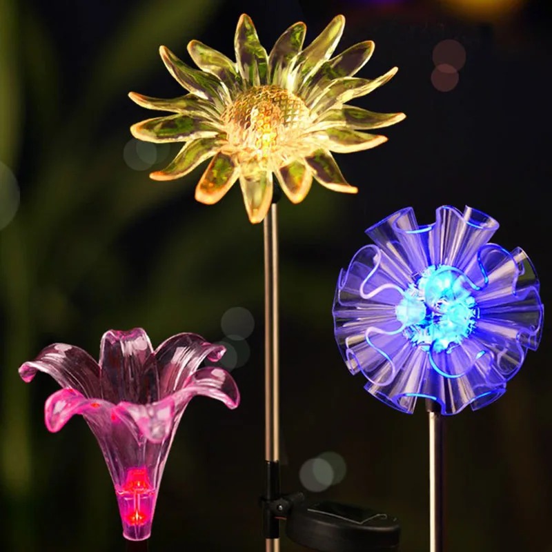 

3 Pack Solar Stake Lights Garden Light Decoration Waterproof,Color Changing, Dandelion & Lily & Sunflower