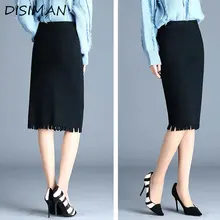 DISIMAN осень новая Корейская стильная женская однотонная зимняя кавайная юбка модные эластичные юбки карандаш для женщин юбка