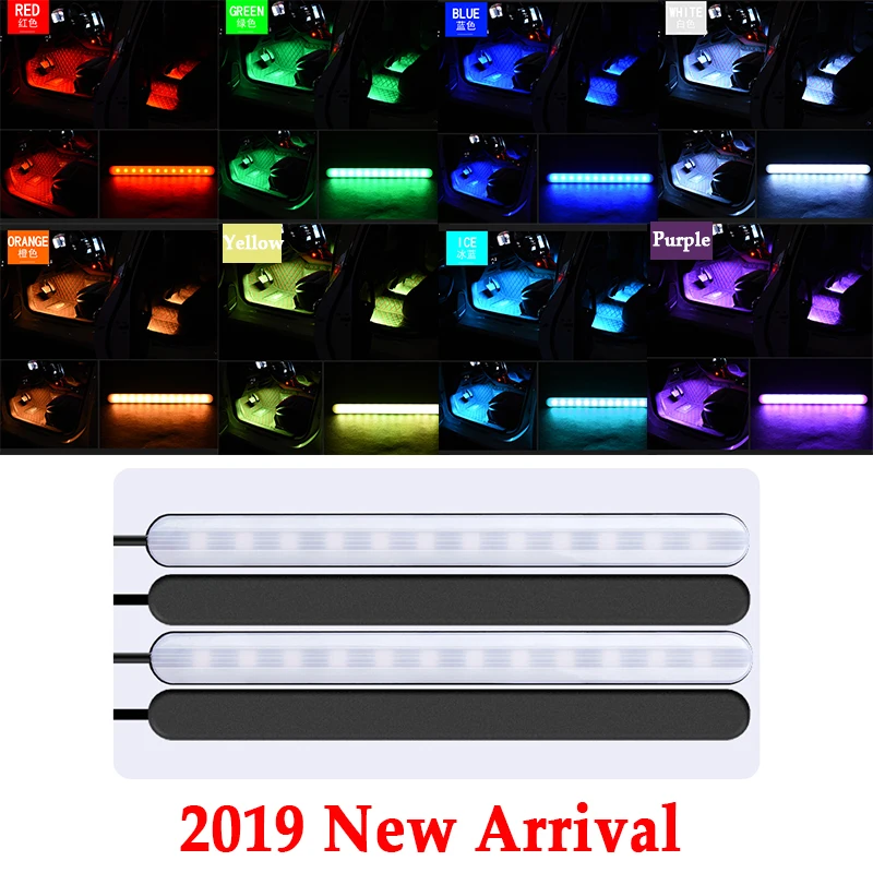New RGB Car Interior Lights Decorative LED Strip Light Atmosphere Lamp Remote Control Voice Sound Music Control Car Styling