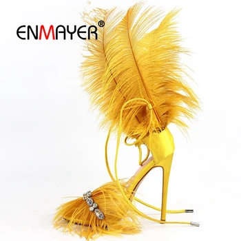 

ENMAYER PVC Gladiator Women Party Sexy High Heel Sandals Lace-Up Zapatos De Mujer Woman Sandals 2019 Summer Size 35-45 LY1245