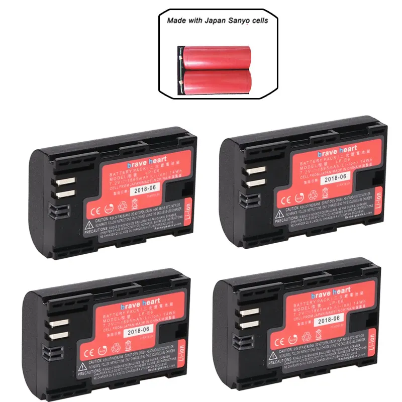 4battery Bateria LP-E6 LP E6 LPE6N батарея камеры Япония Sanyo сотовый+ светодиодный USB двойной зарядное устройство для Canon EOS 5DS R 5D Mark II 5D 6D 7D 80D - Цвет: 4battery