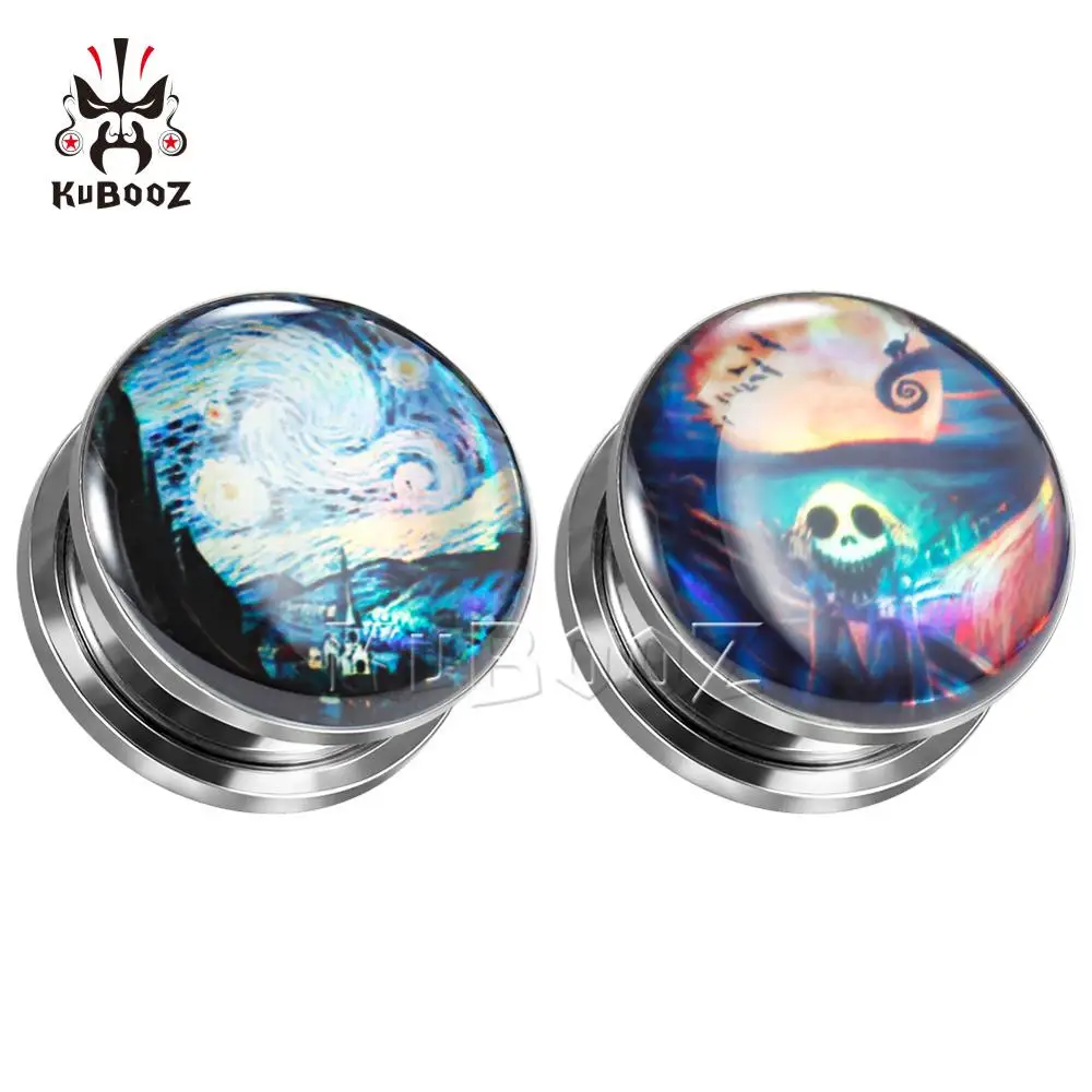 

Kubooz New Starry Sky Monk Logo Fashion Ear Gagues Stud Screw Tunnels Stainlees Steel Body Jewelry Multi Size Wholesale