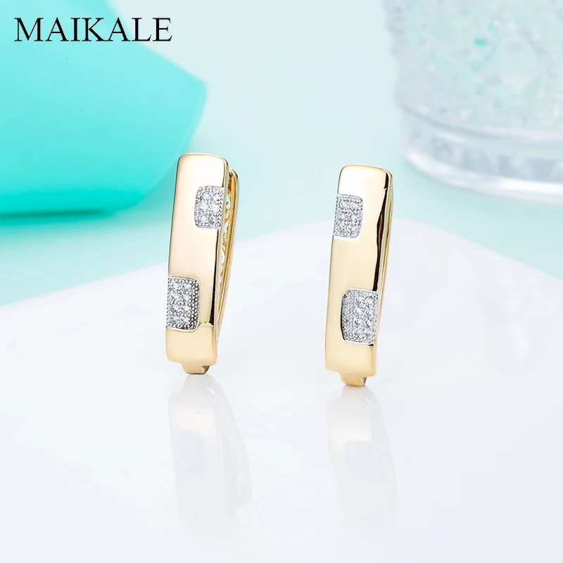 Женские серьги гвоздики MAIKALE классические квадратные сережки с микро