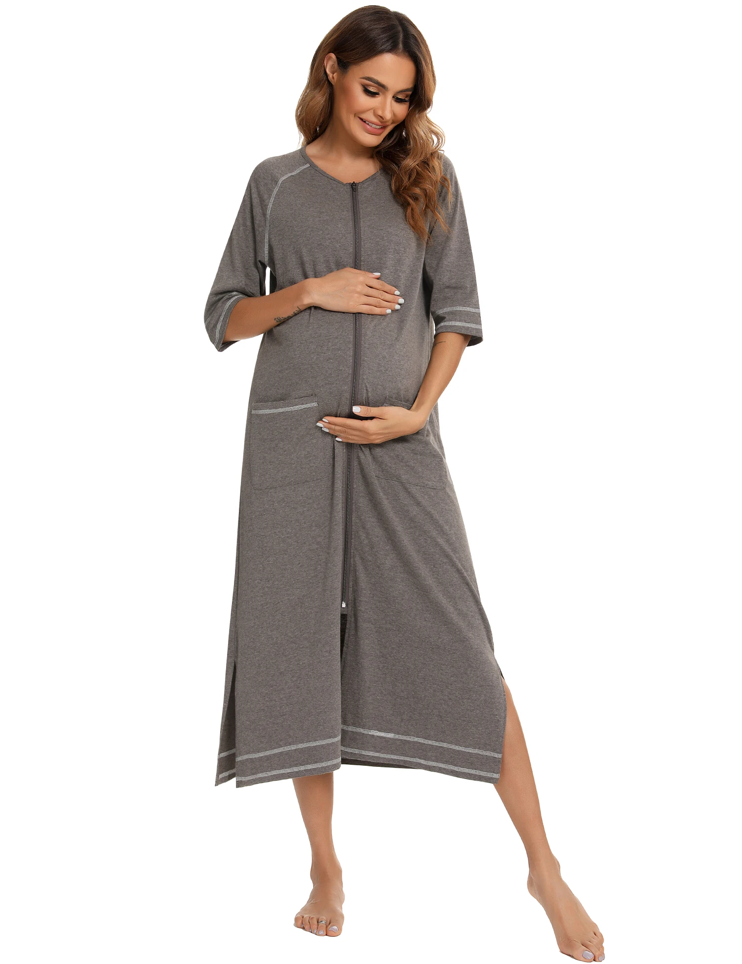 Zipper Women Sleepwear Pajama Maternity Dress 3/4Sleeve Nursing Baby Breastfeeding Nightdress Pregnancy Dress пижама хлопок women dress women sleepwear sleepwear pajamas