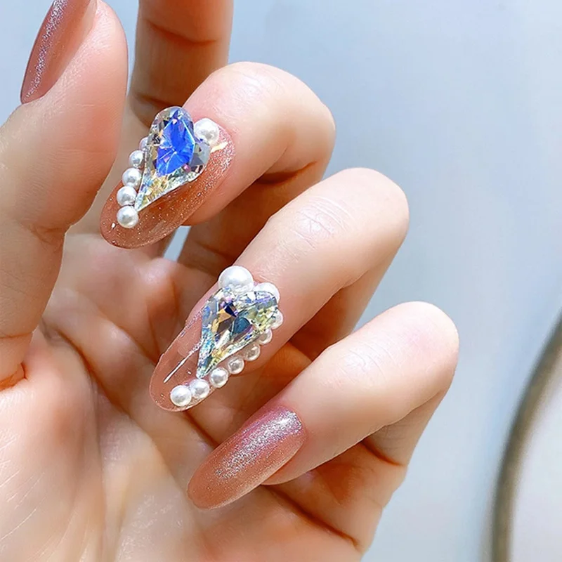 10pcs Big Rhinestones for 3D Nail Jewels Rhinestone 10X14m Crystal Gems  Stone Sharp Back Heart Rhinestones Laser Charms (Big)