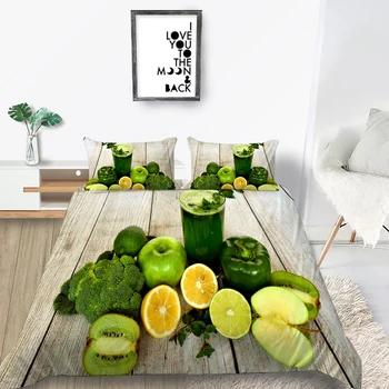 

Green Fruit Bedding Set King Size Fashionable Fresh Duvet Cover Creative Queen Twin Full Single Double Unique Design Bed Set