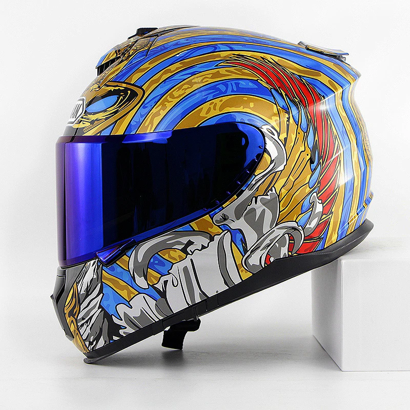 with Blue Visor Профессиональный гоночный Полнолицевой мотоциклетный шлем, мотоциклетный шлем с двойным козырьком, шлемы Capacete Viseira Interna Motosiklet, касклар - Цвет: with Blue Visor