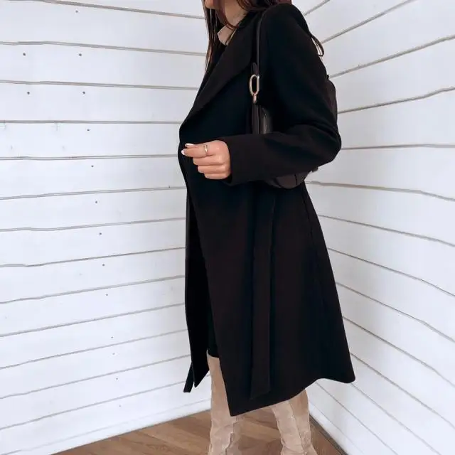 Chic Women Wool Blends Coat Casual Women Elegant Solid Color Long Outerwear Autumn Winter Fashion Office Jacket Streetwear 2021 bubble coat women