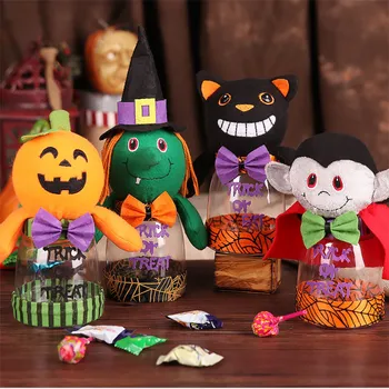 

Halloween Candy Jar Funny Doll Trick or Treat Cookie Sweets Canister Plastic Storage Bottles for Party Festival Holiday