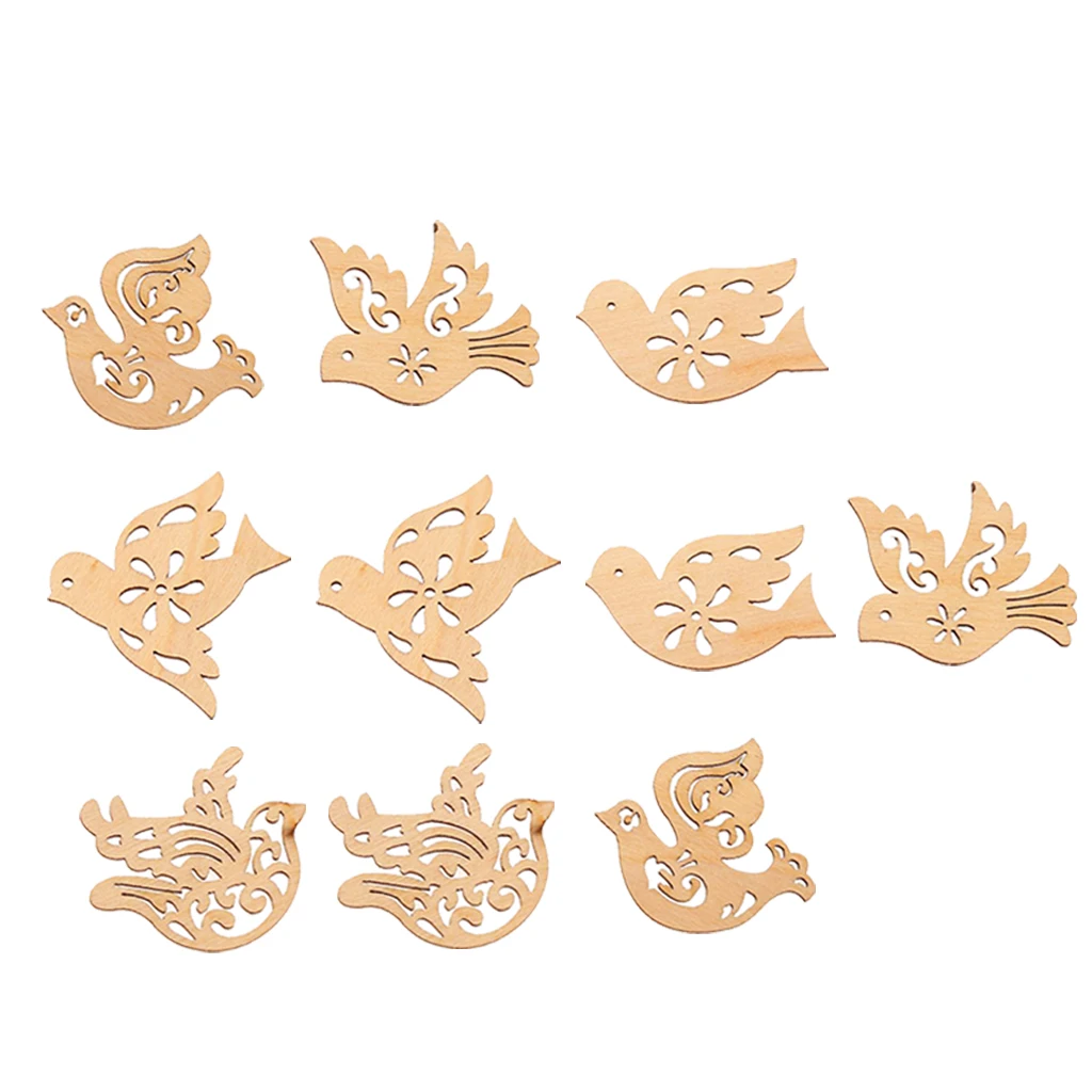 10Pcs Wooden Birds Shapes Wood Pendant Gift Tags Name Card Table Decorations Crafting Wedding Party Decoration